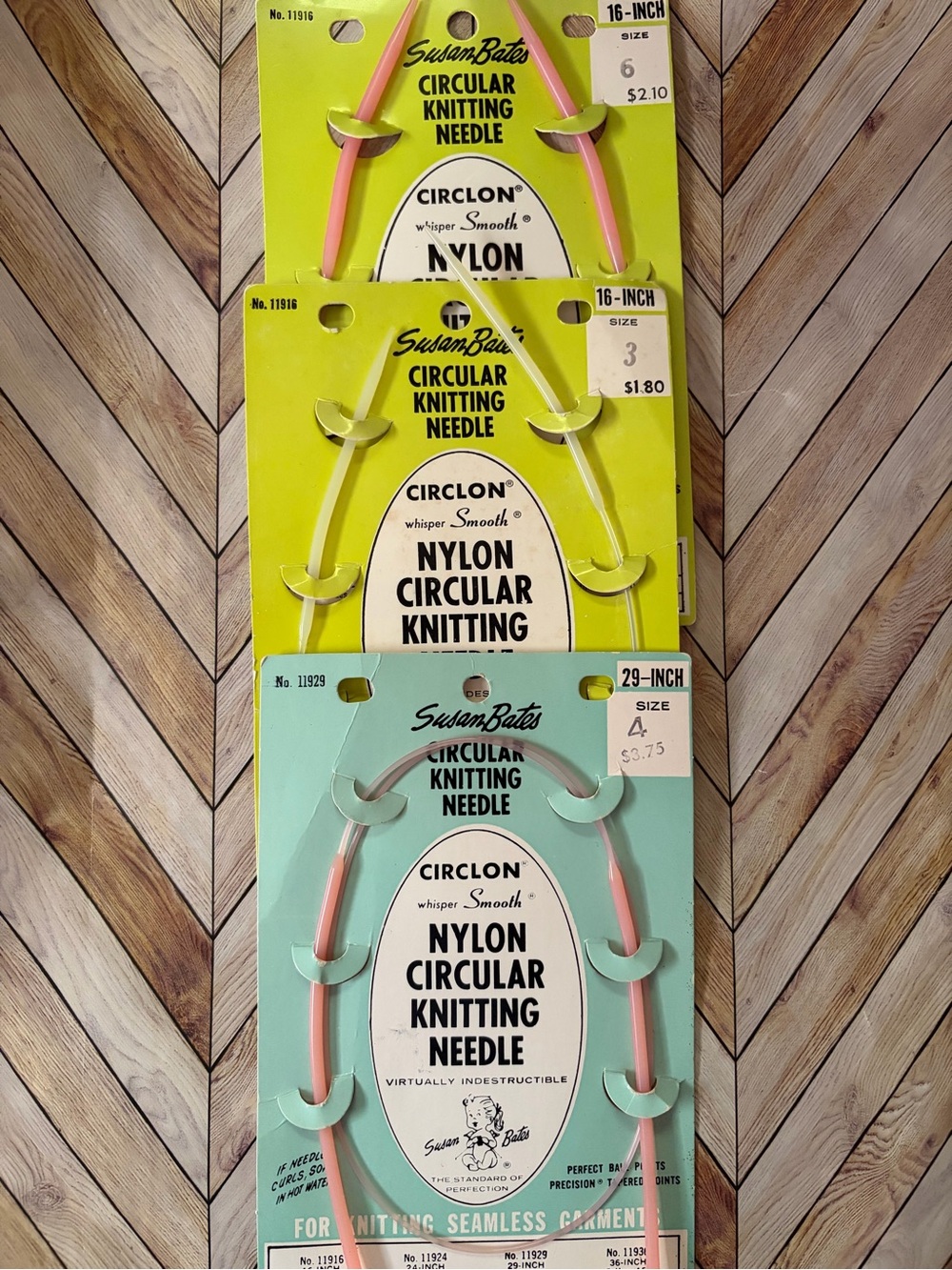 Vintage Susan Bates Circlon Nylon Circular Knitting Needles - Pink & Mint